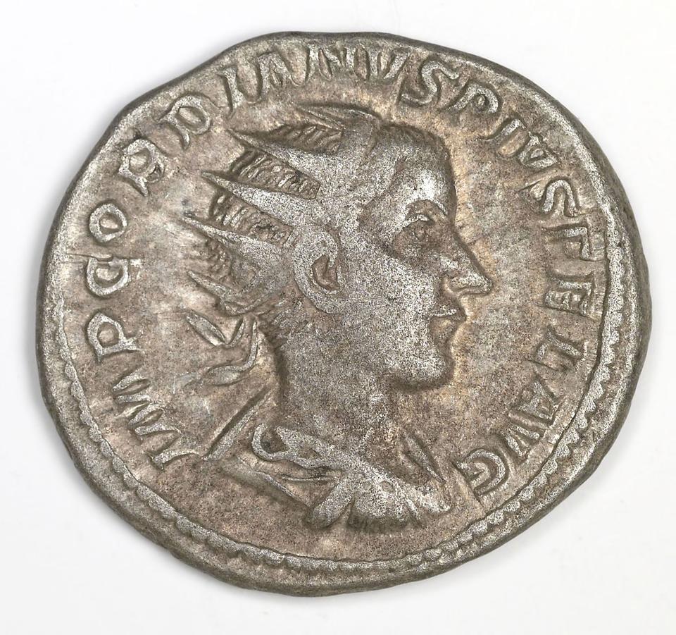Gordian III, silver antoninianus, collection photograph IATH-1991.17.18, obverse
