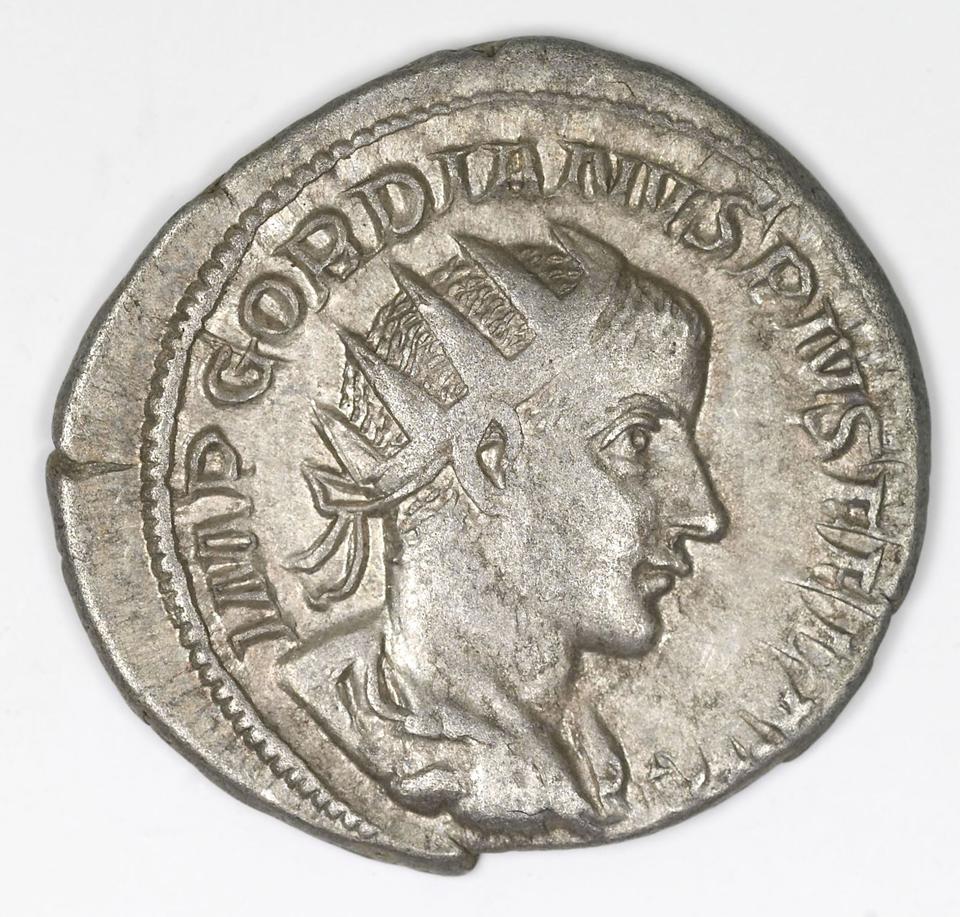 Gordian III, silver antoninianus, collection photograph IATH-1991.17.23, obverse