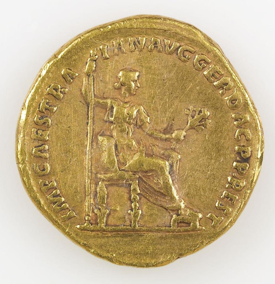 Trajan, Gold aureus, collection photograph IATH-1997.7.1, reverse