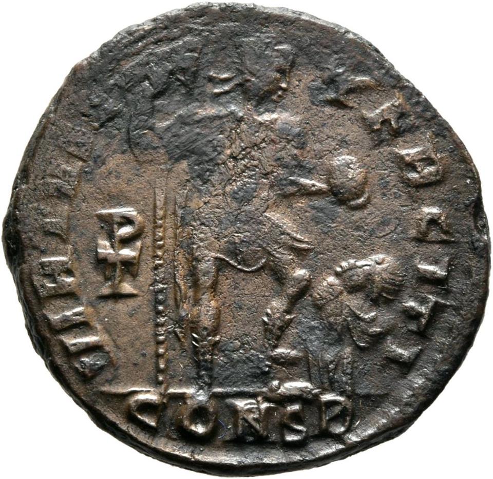Theodosius I, copper-alloy ae2, collection photograph Mainz-ID952, reverse