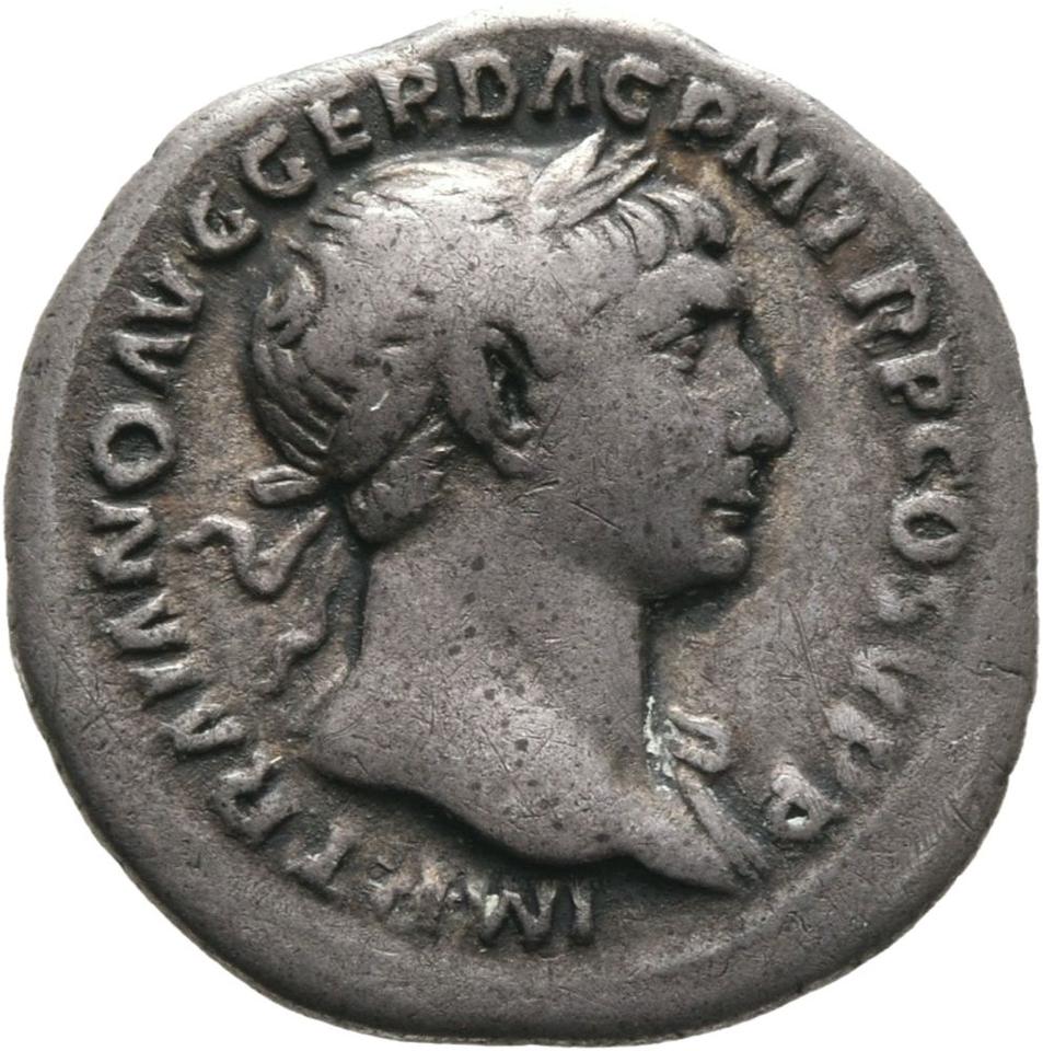 Trajan, Silver denarius, collection photograph Mainz-ID196, obverse