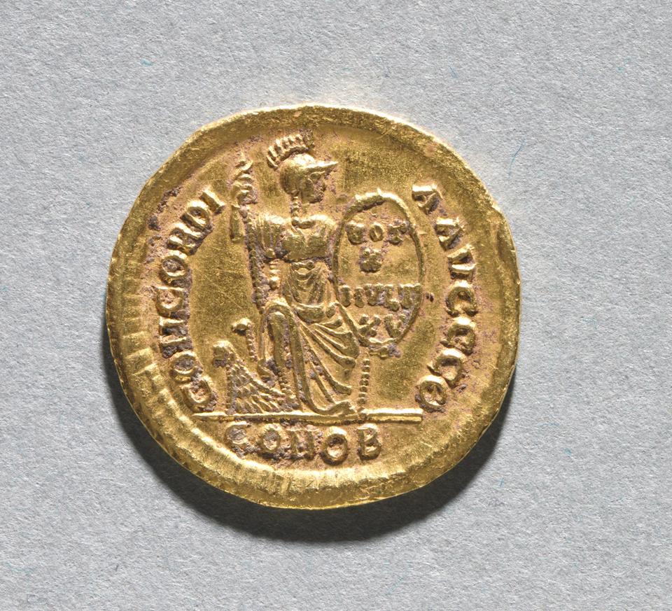 Theodosius I, Gold solidus, collection photograph CMA-1968-52, reverse