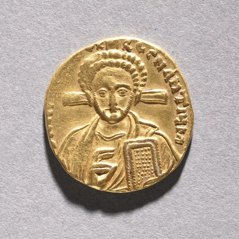 Justinian II and Tiberius, Gold solidus, collection photograph CMA-1968-57, obverse