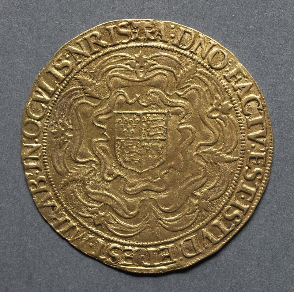 Elizabeth I, Gold thirty-shilling sovereign, collection photograph CMA-1969-181, reverse