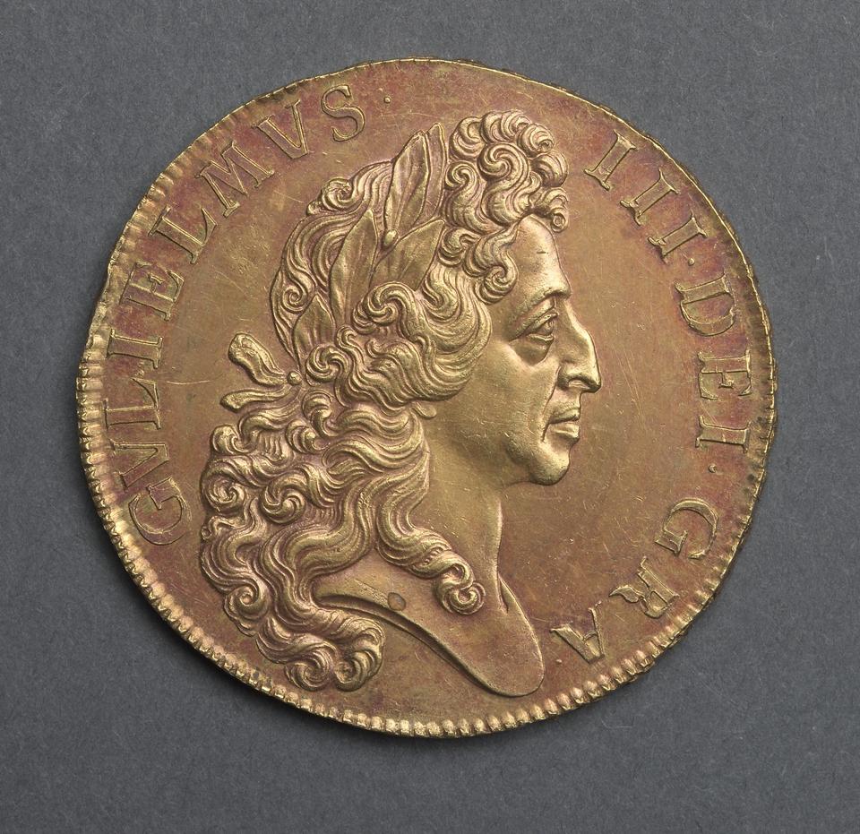 William III, Gold five guineas, collection photograph CMA-1969-202, obverse