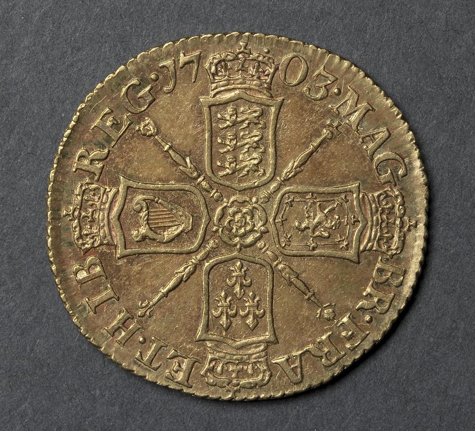 Anne, Gold half guinea, collection photograph CMA-1969-205, reverse