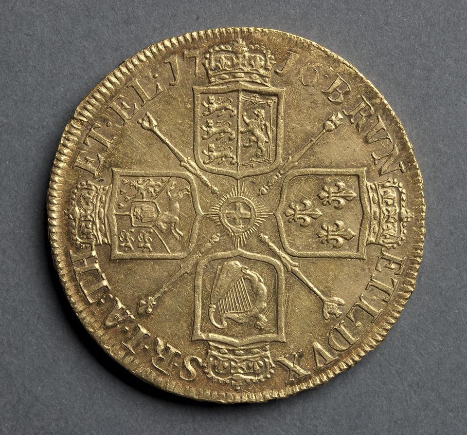 George I, Gold five guineas, collection photograph CMA-1969-206, reverse