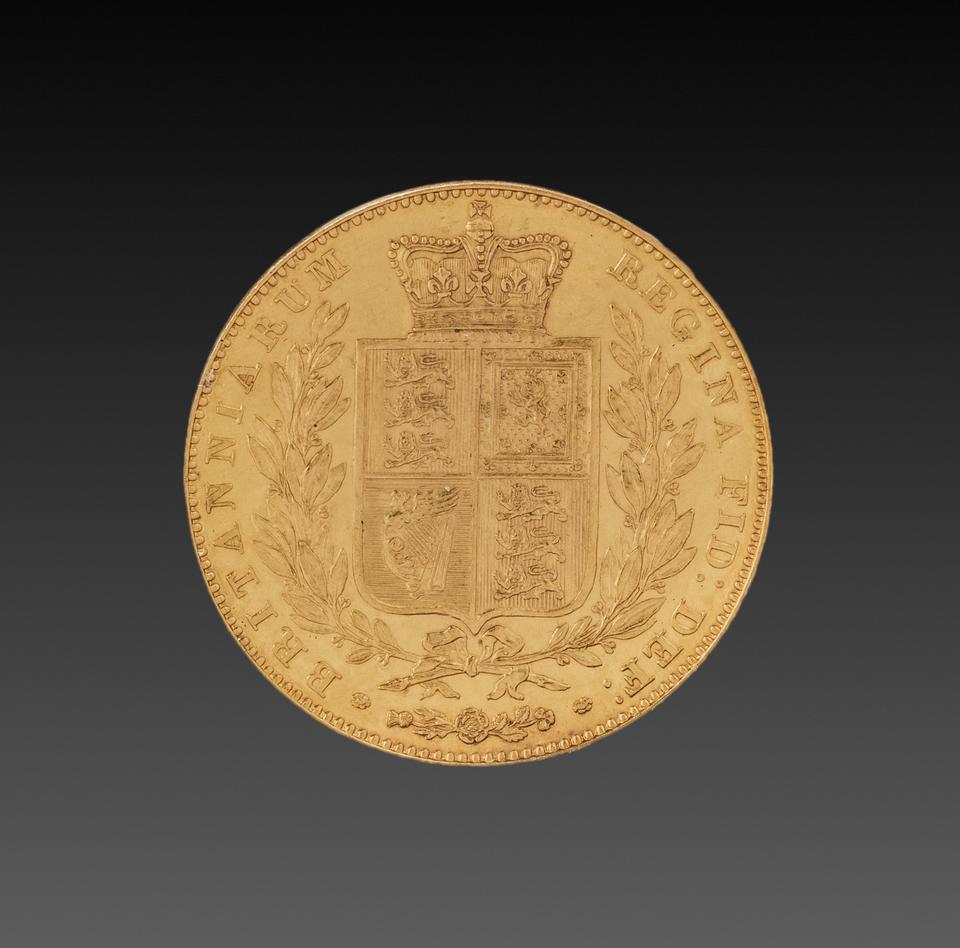 Victoria, Gold sovereign, collection photograph CMA-1969-218, reverse