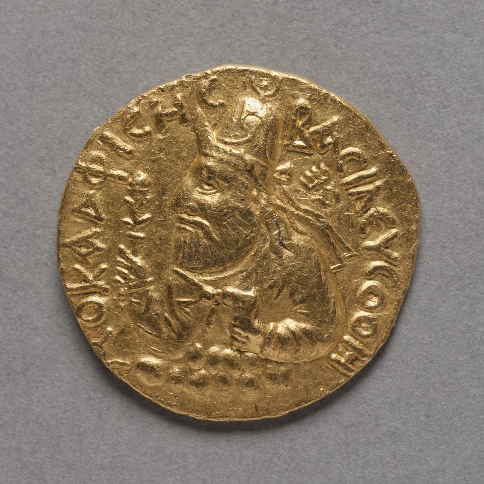 Vima Kadphises, Gold dinar, collection photograph CMA-1999-225, obverse