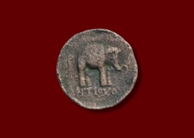 Reverse showing a large elephant standing right, with Seleucid Greek legend below on an ancient bronze coin.