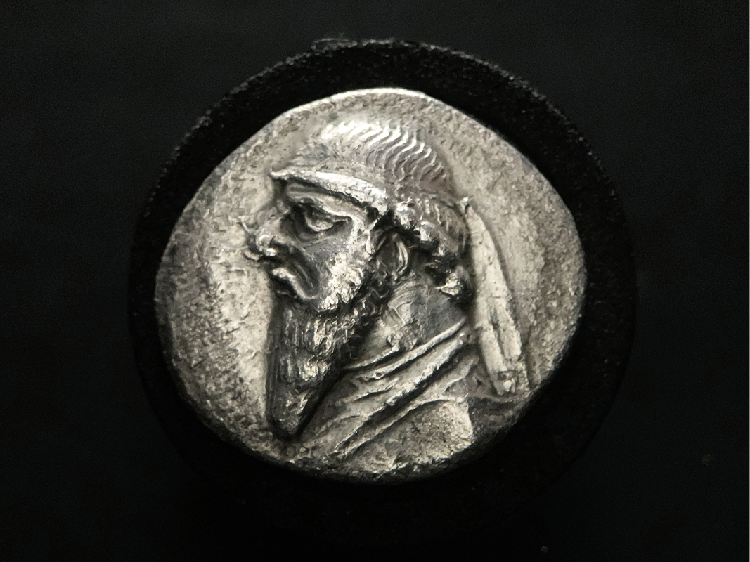 Silver Drachm of Mithradates II, bearded diademed bust left